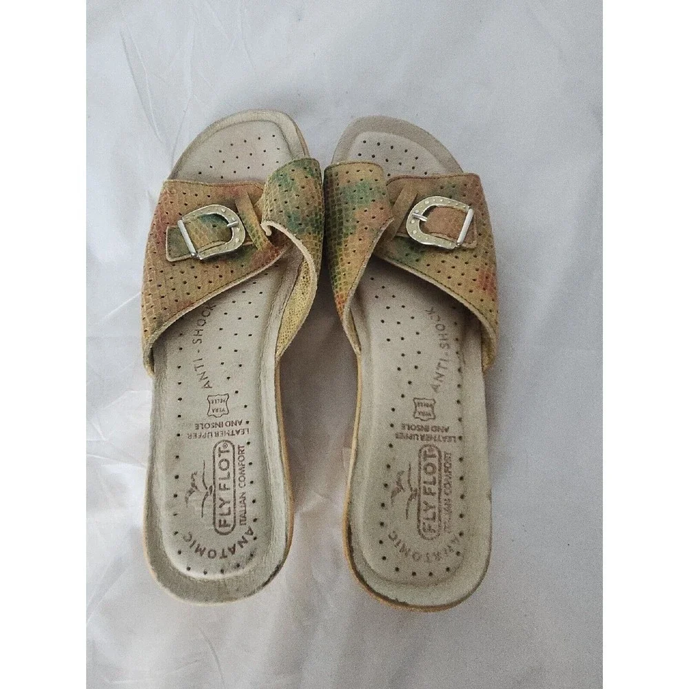 Fly Flot comfort Sandals 40 US 9 multicolor buckle  Leather Italian‎ Wedge Shoes